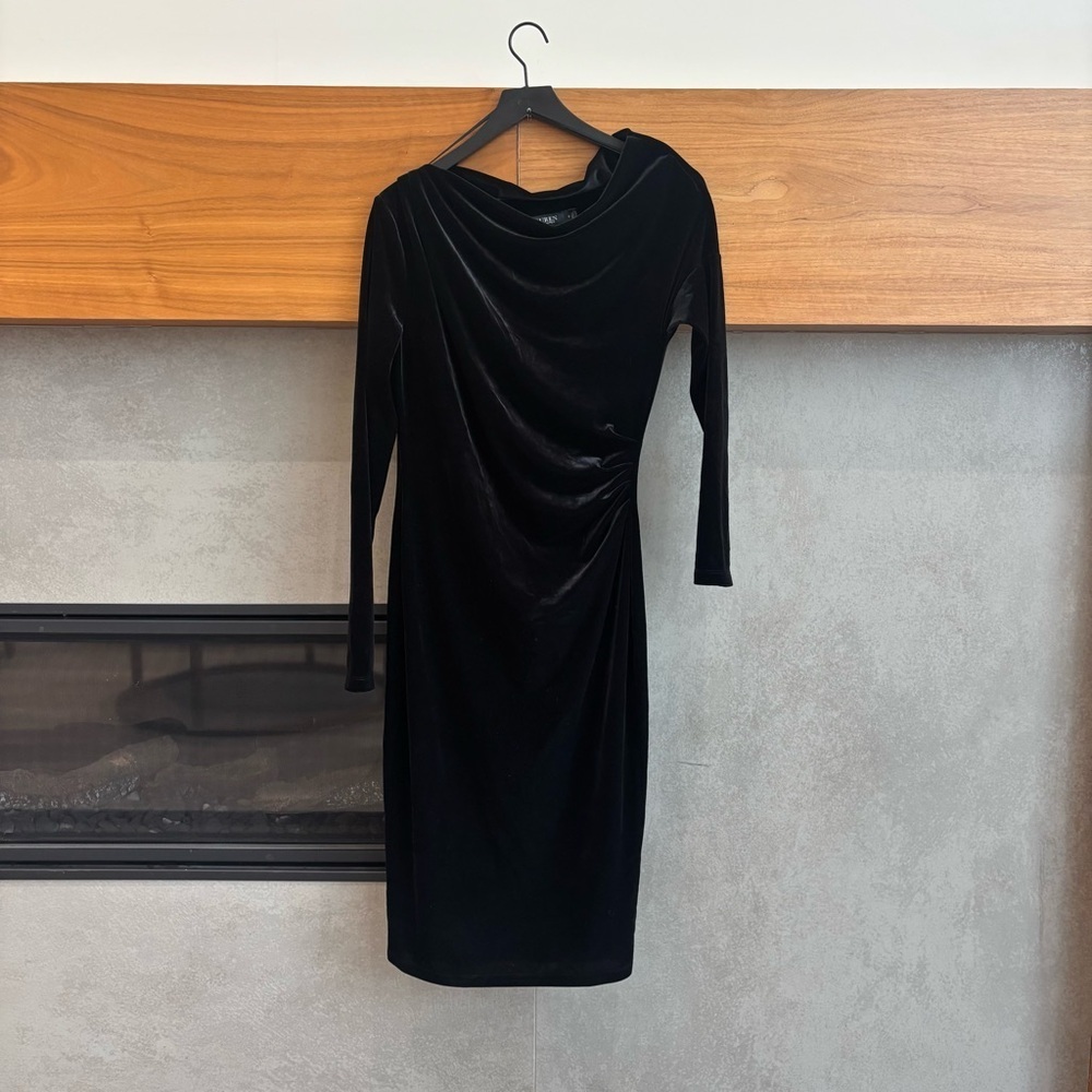 Lauren Ralph Lauren Velvet Midi Black Dress, Size 2
